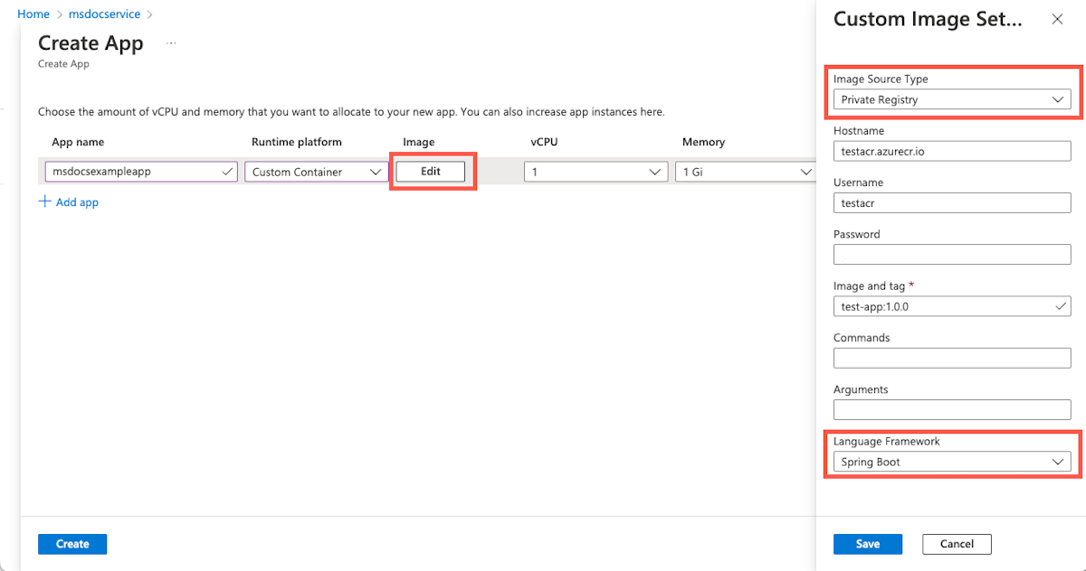 Capture d'écran du Portail Microsoft Azure qui affiche le volet Paramètres d'image personnalisés.