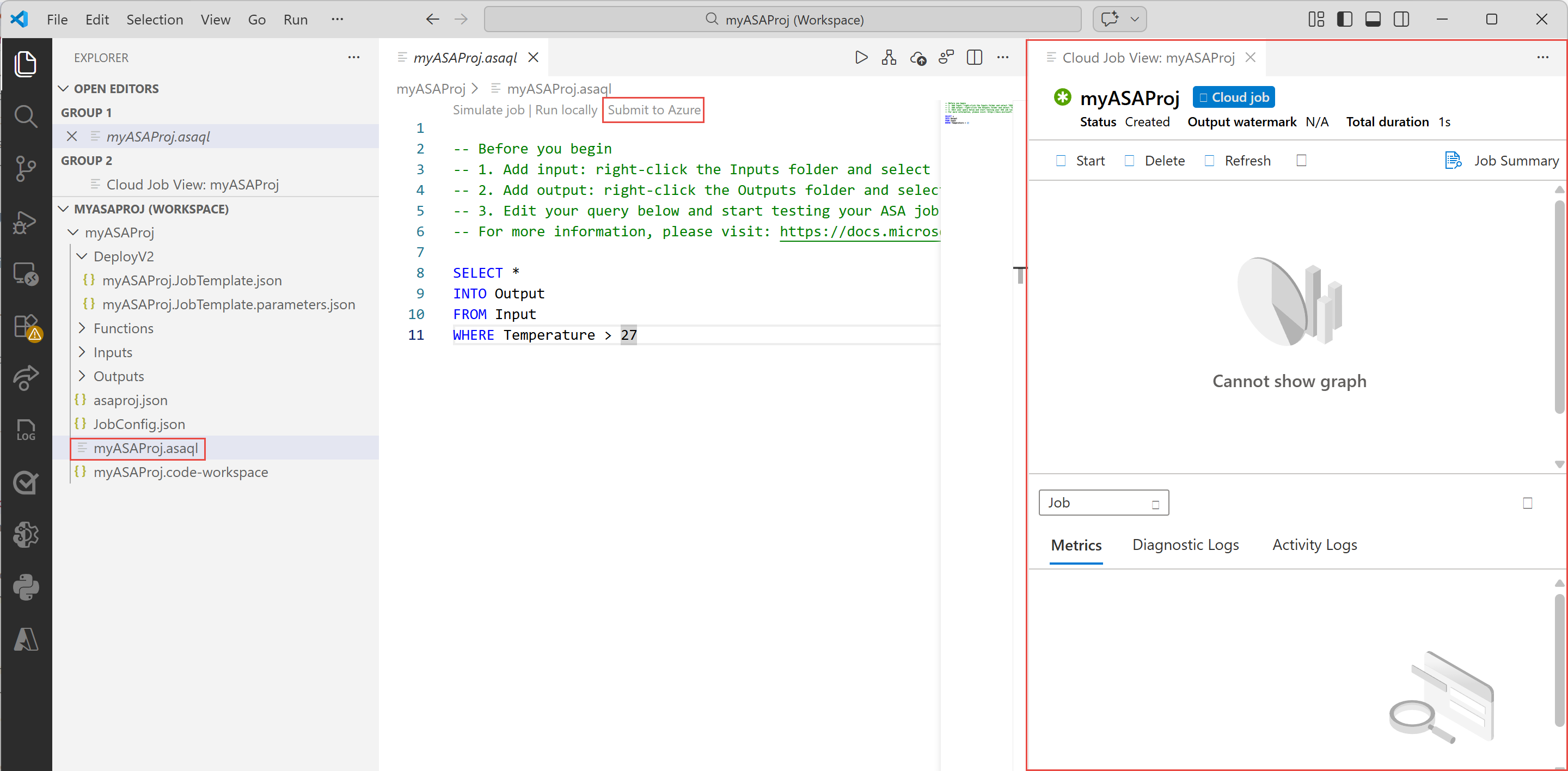 Capture d’écran montrant le bouton Publier sur Azure dans VS Code.