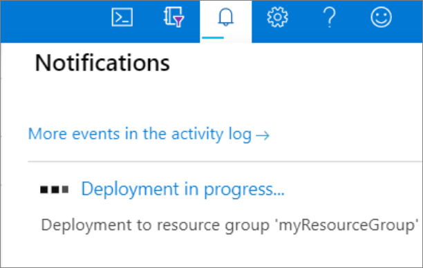 Capture d’écran du portail Azure affichant Notifications avec le déploiement en cours.