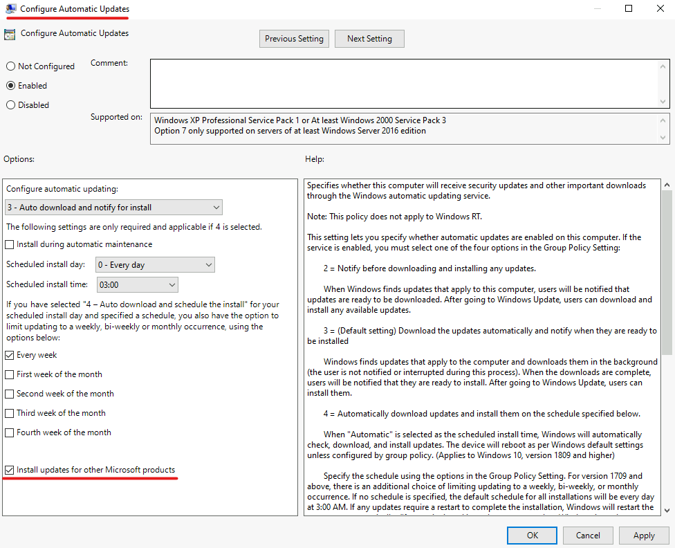 Capture d’écran de la sélection ou de la désélection de l’installation des mises à jour pour d’autres produits Microsoft dans Windows Server 2022.