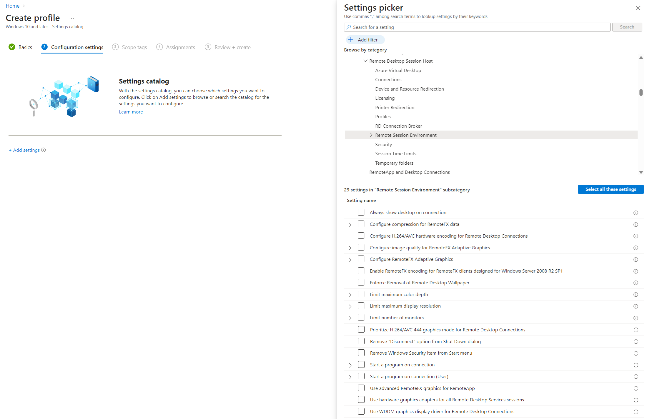 Capture d’écran montrant les options de redirection dans le portail Microsoft Intune.