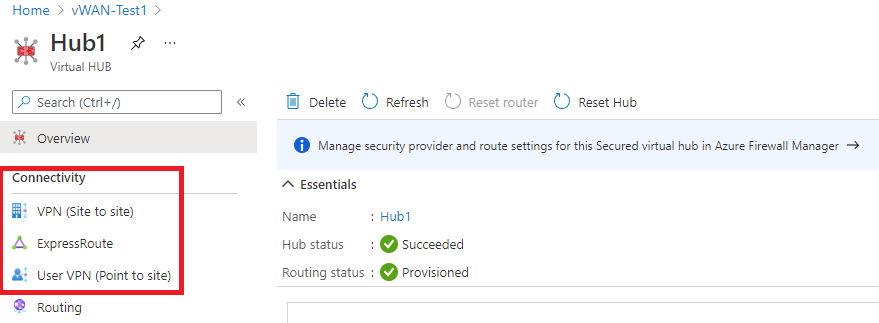 Capture d’écran montrant la section Connectivité du hub.