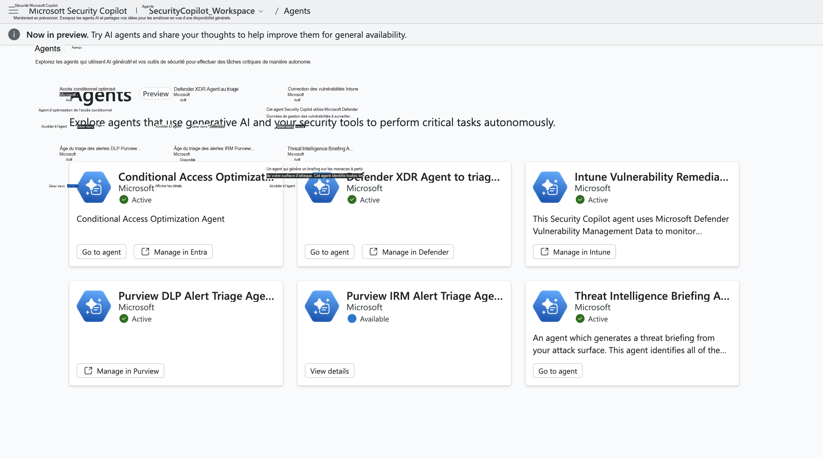 Image des cartes d’agents Security Copilot