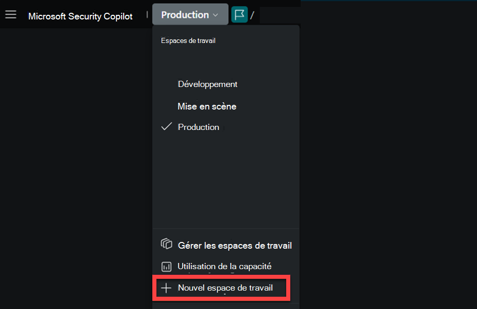 Image de l’accès à la nouvelle option d’espace de travail à partir de la barre de navigation.
