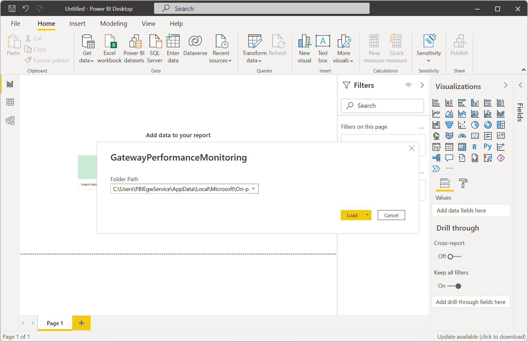 Capture d’écran de la fenêtre contextuelle pour le chemin d’accès au dossier.