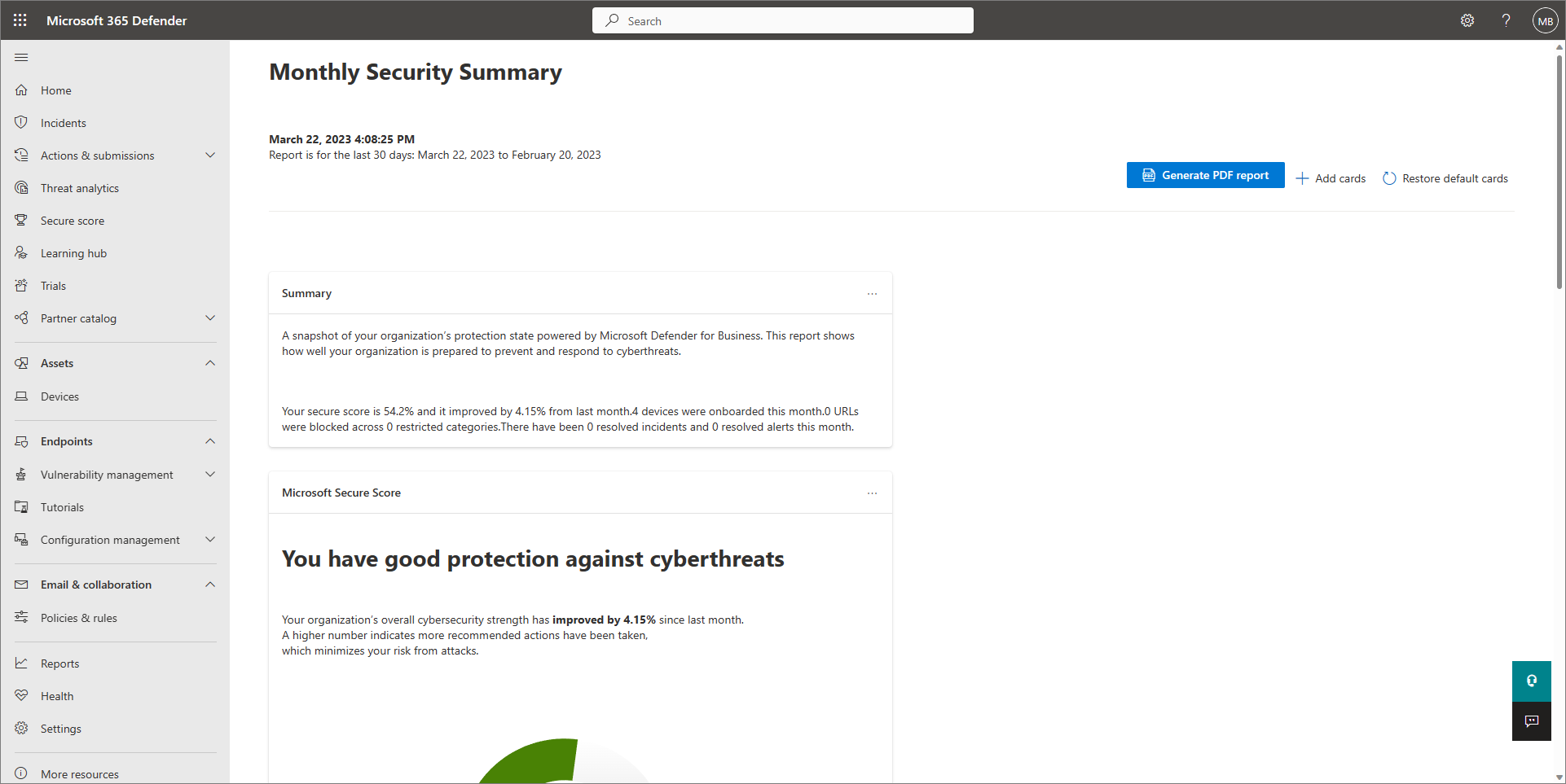 Capture d’écran du rapport de synthèse de sécurité mensuel actuellement en préversion.
