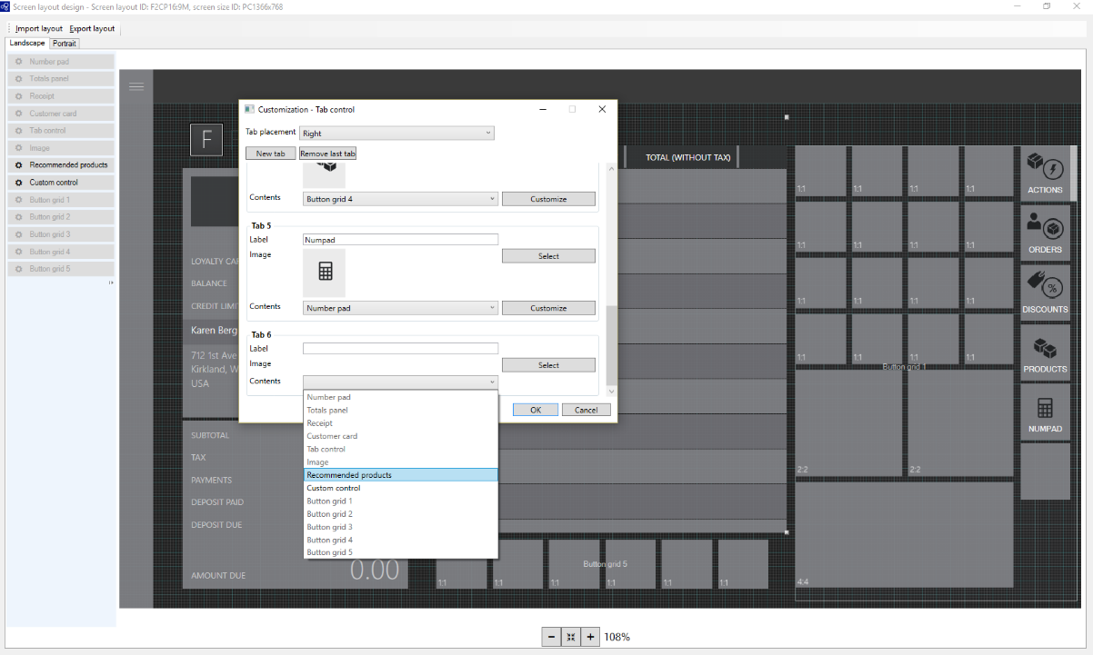 Sélection de Produits recommandés dans le champ Contenu.