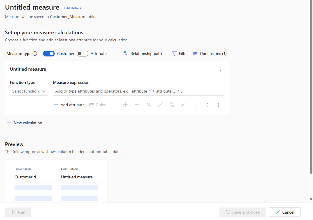 Écran de configuration vide pour une mesure.