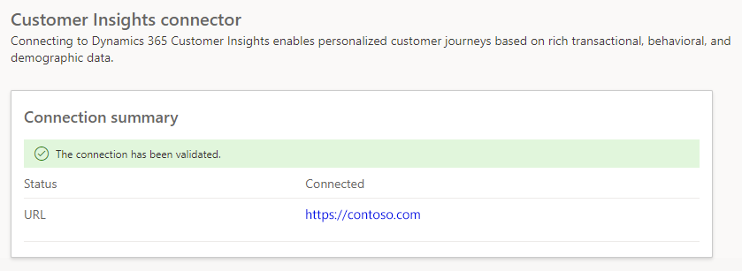 Capture d‘écran de la réussite de la configuration de Customer Insights - Data.
