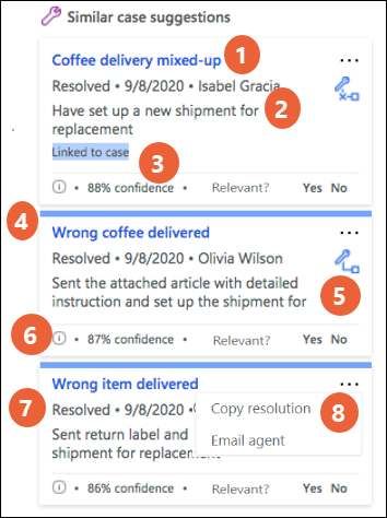 Capture d’écran des incidents similaires suggérés par l’IA.