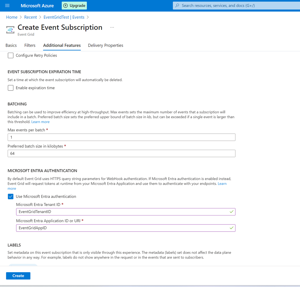 Fonctionnalités supplémentaires de l’abonnement à l’événement grille