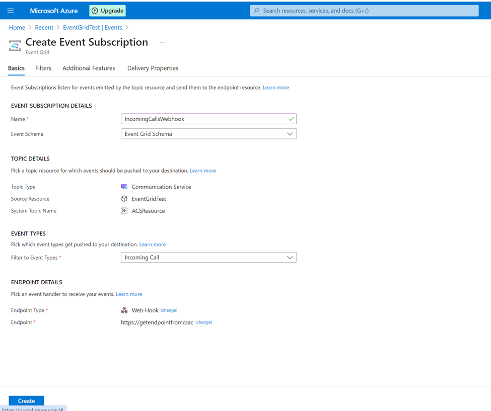 Webhook d’appel entrant point de terminaison