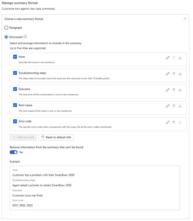 Capture d’écran du résumé de cas Copilot.