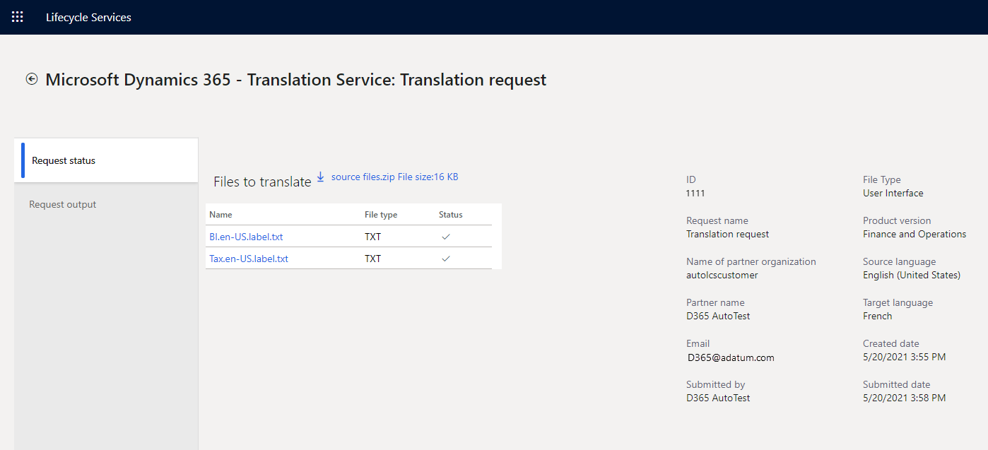 Request status tab Request status tab.