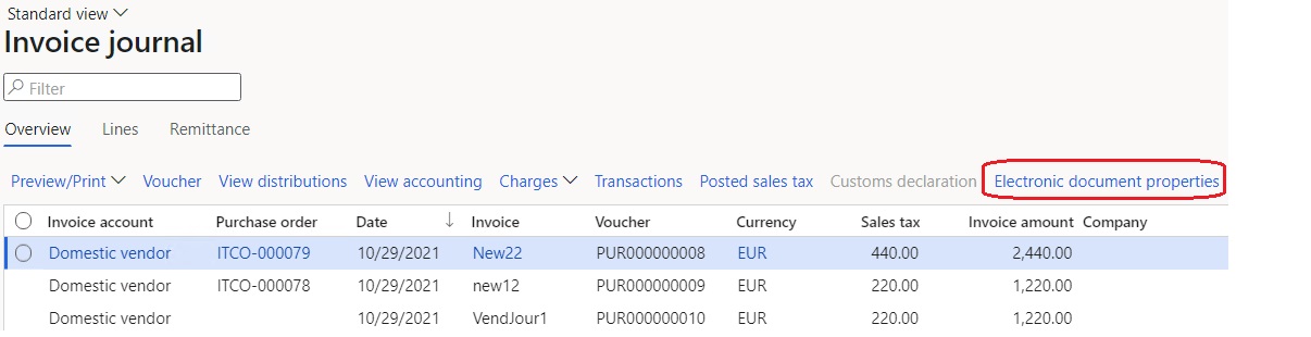 Electronic document properties button.