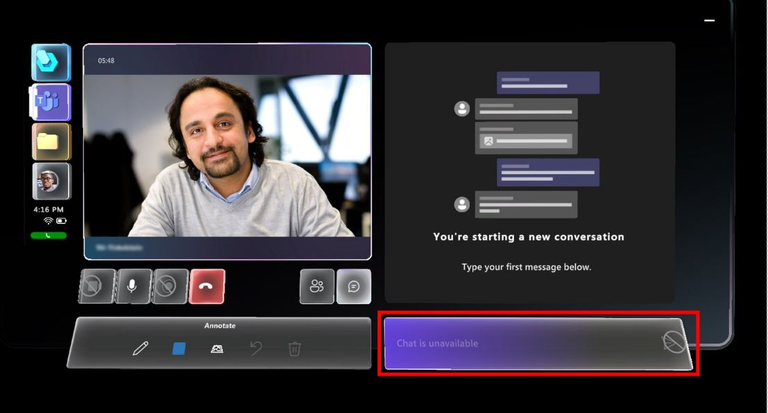 Capture d’écran de la fenêtre de discussion avec la messagerie instantanée désactivée Capture d’écran de la fenêtre de discussion avec la messagerie instantanée désactivée.