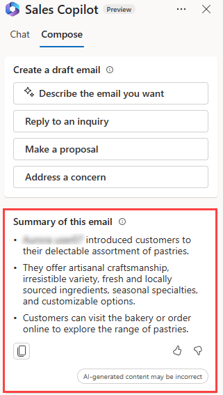 Capture d’écran de la section de résumé des e-mails.