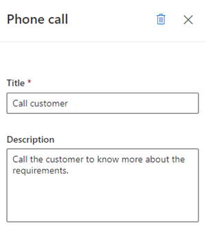 Capture d’écran d’ajout d'une activité Appel téléphonique.