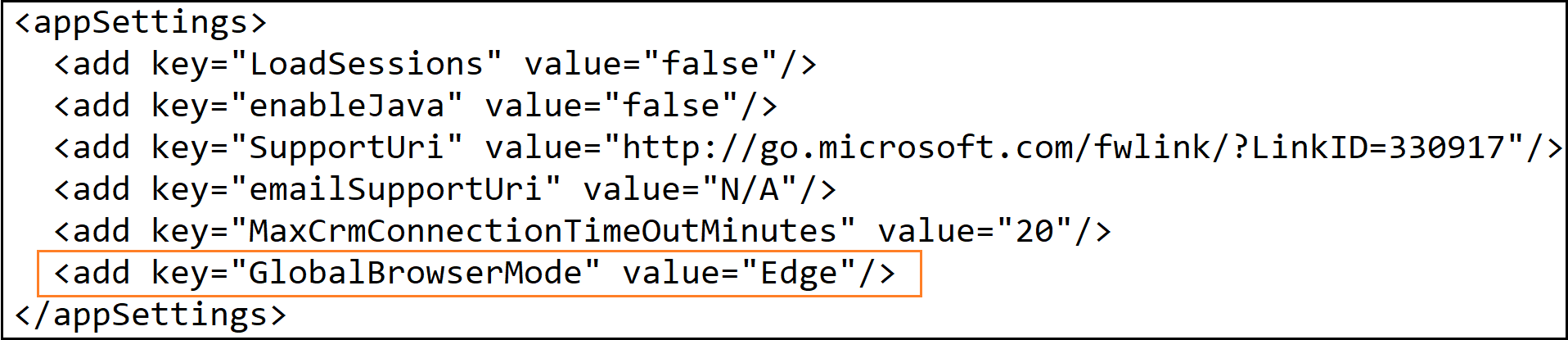 Clé de paramètre de configuration du processus Edge.