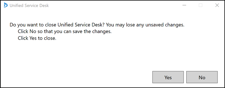 Fenêtre de confirmation de fermeture dans Unified Service Desk.