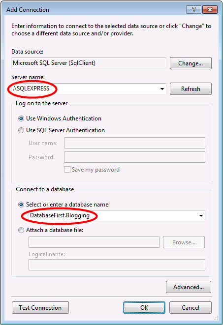 DF de connexion SQL Express