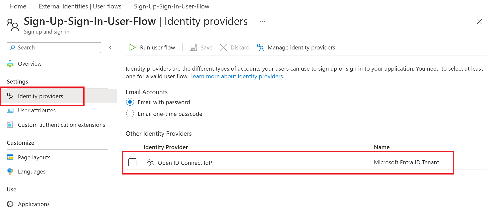 Capture d’écran du fournisseur OIDC personnalisé dans la liste IdP.