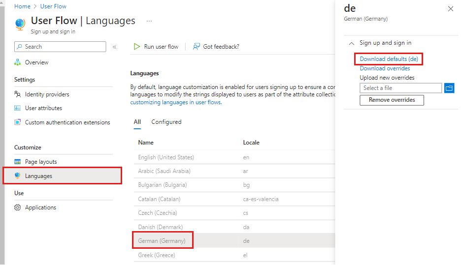 Capture d'écran montrant comment ajouter des langues dans un flux d'utilisateurs.