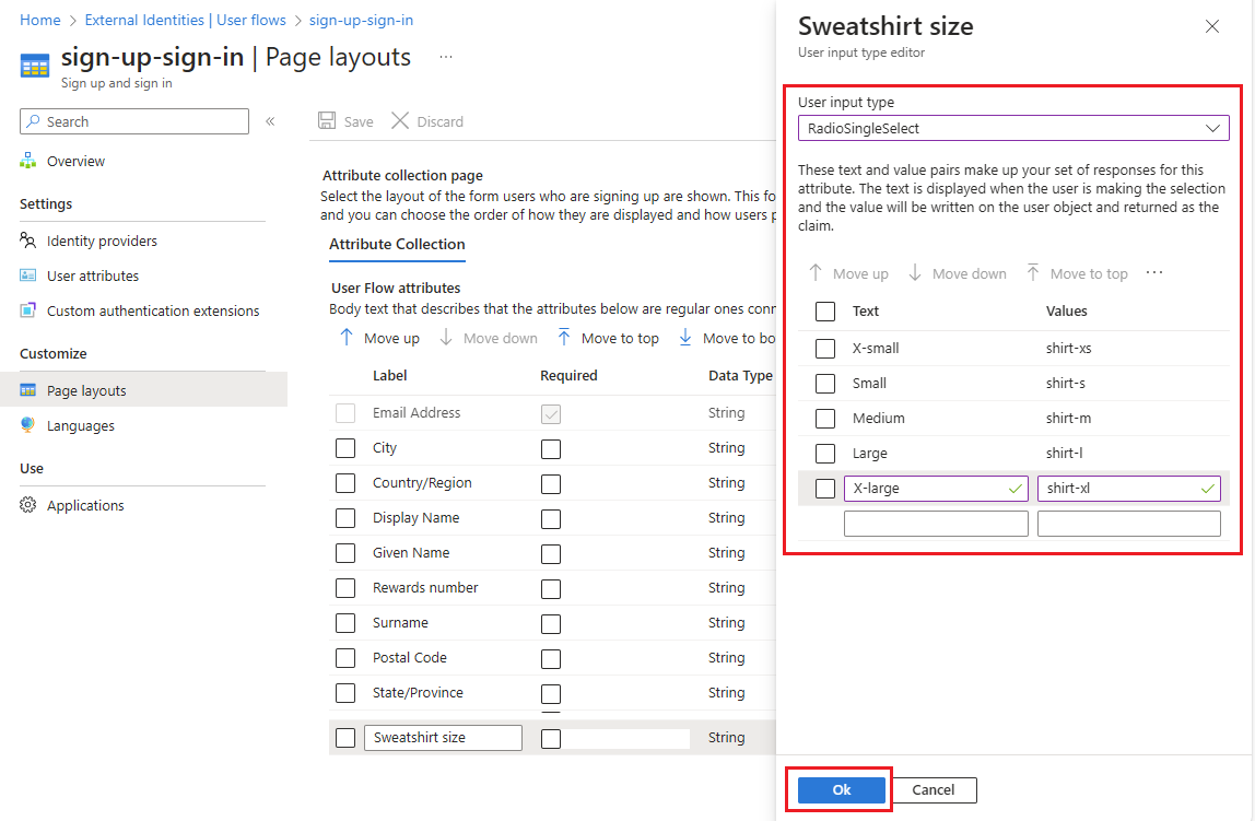 Capture d’écran de l’ajout d’une case d’option à un attribut de chaîne dans les options de mise en page.