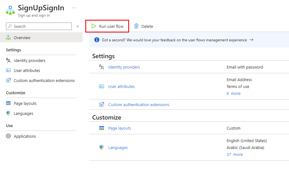 Capture d’écran montrant le bouton Exécuter le flux utilisateur.