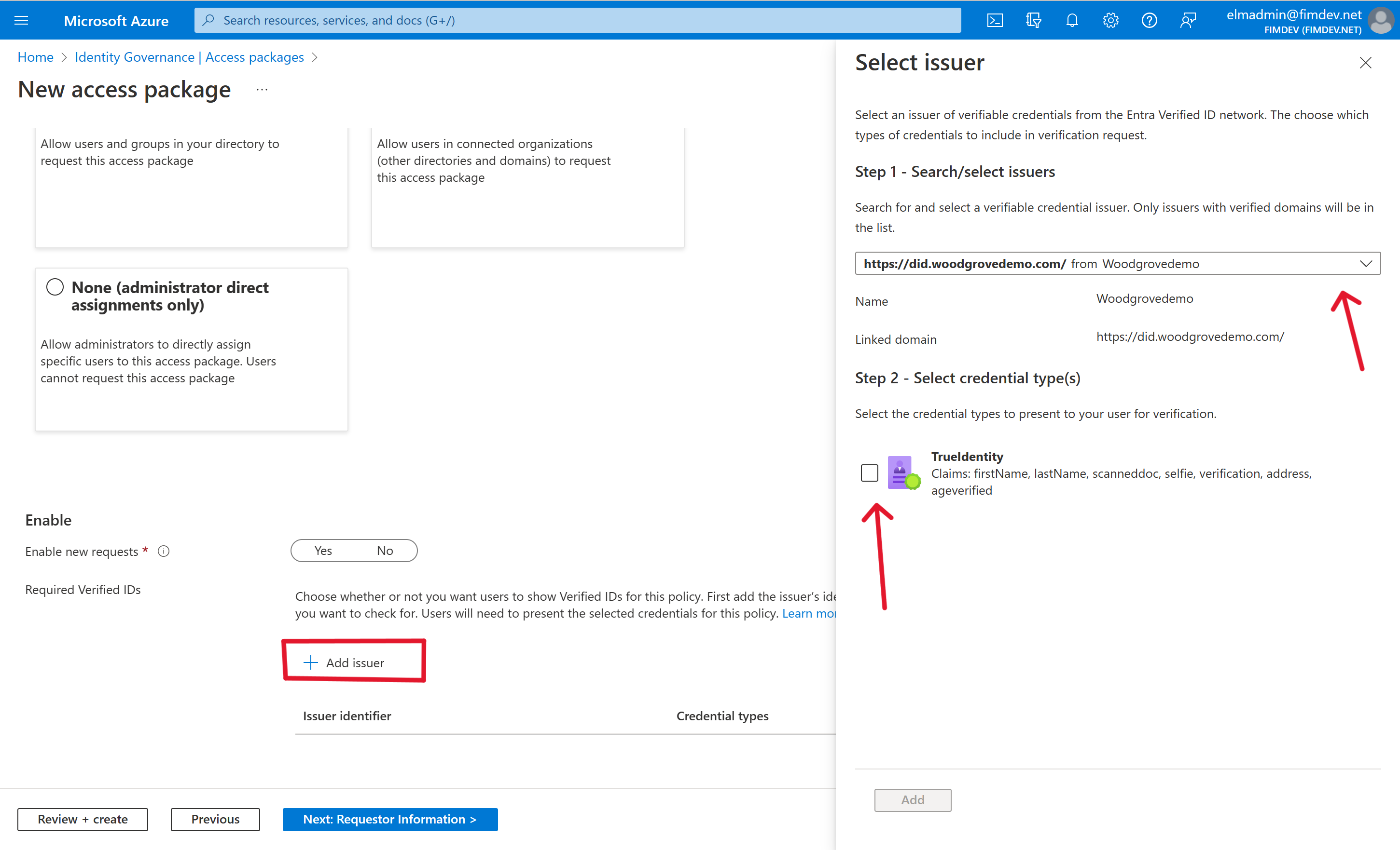 Screenshot of the Verified ID picker selection.