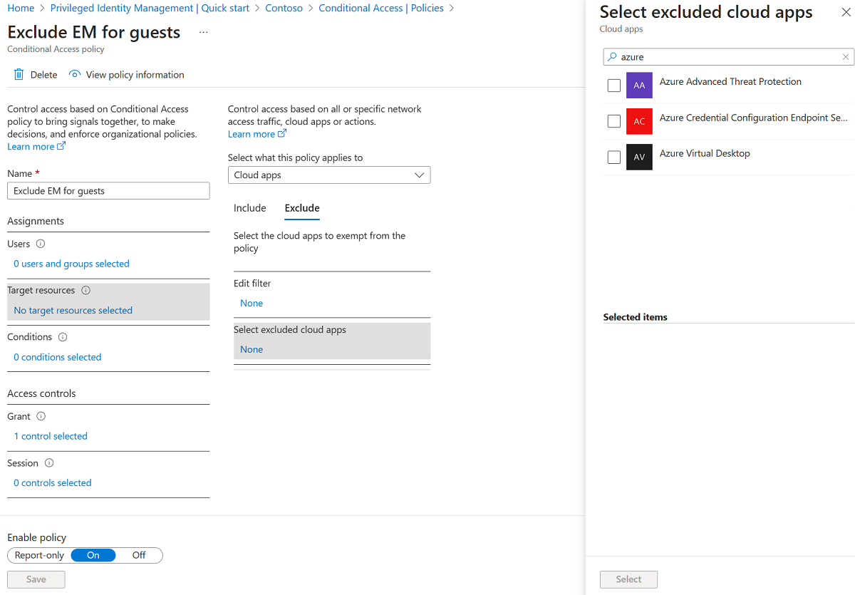 Capture d’écran de la sélection pour exclure les applications cloud.