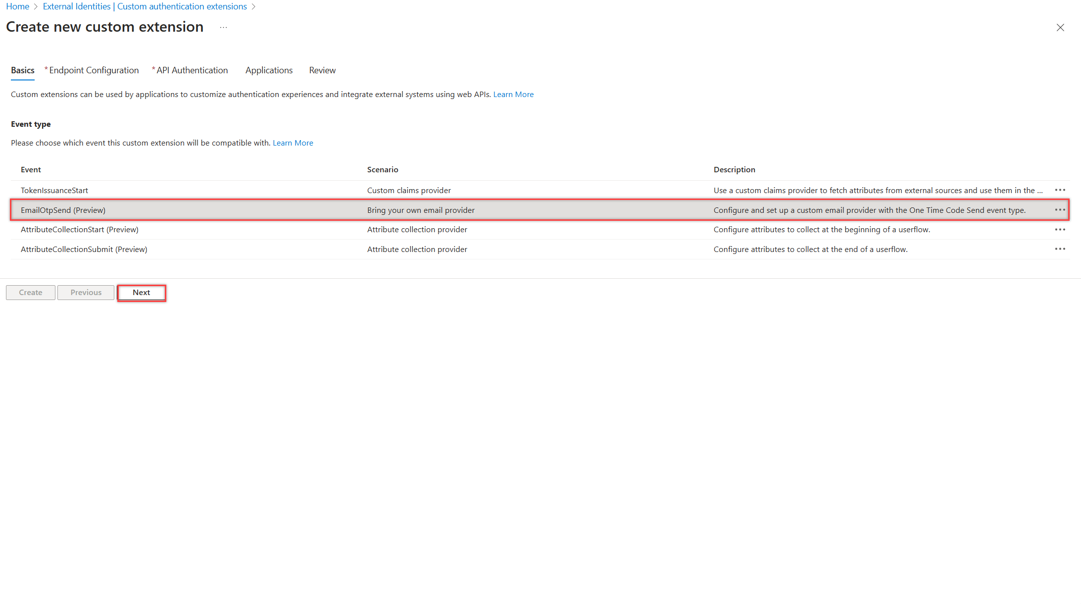 Capture d’écran du portail Azure mettant en évidence l’événement d’envoi du mot de passe à usage unique par e-mail.