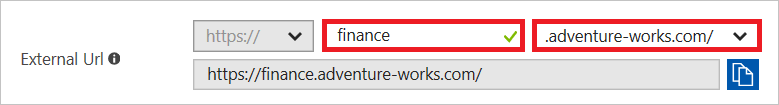 Exemple : Remplacez « finance » par un caractère générique dans une URL externe.