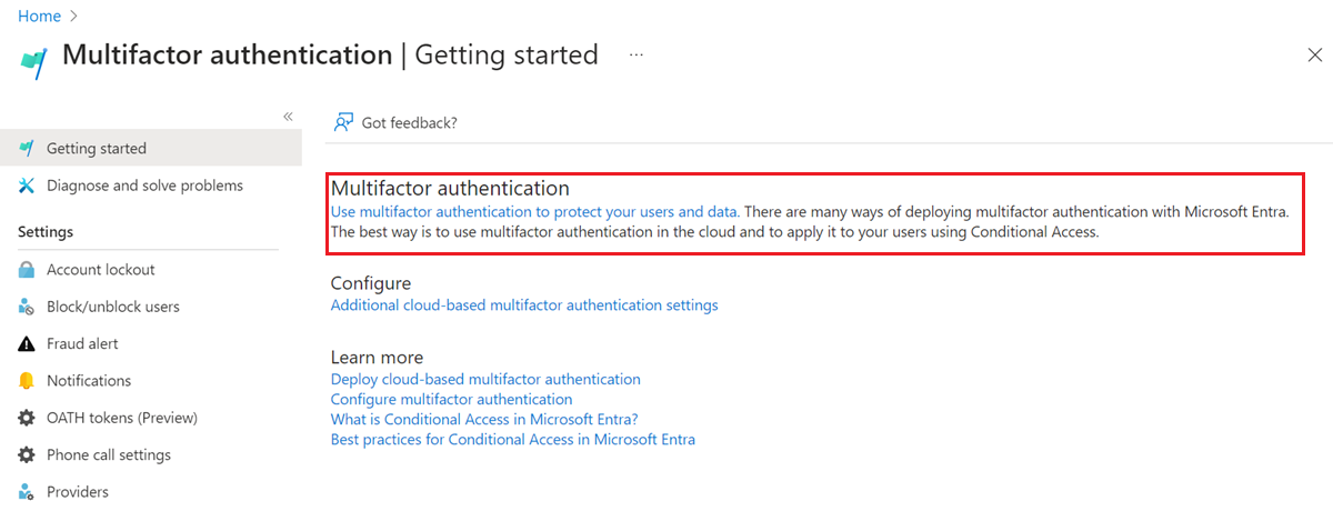 Capture d’écran montrant comment configurer les paramètres d’authentification multifacteur.