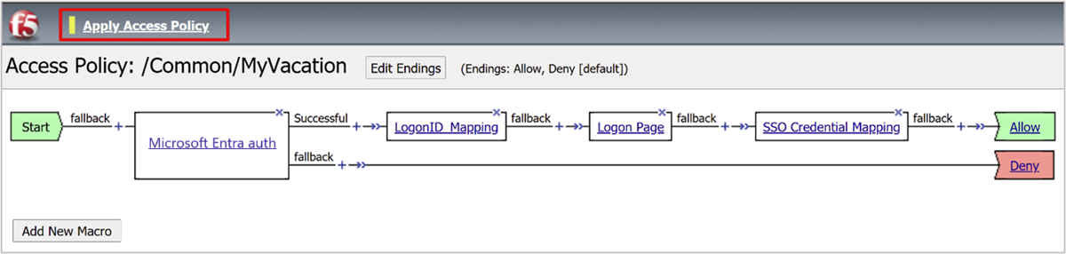 Capture d’écran de la stratégie d’accès dans Apply Access Policy.