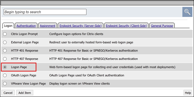 Capture d’écran de l’option Logon Page sous l’onglet Logon.