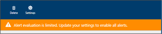 Capture d’écran de la bannière d’alerte indiquant que l’évaluation des alertes est limitée. Mettez à jour vos paramètres pour activer toutes les alertes.