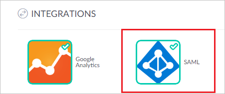 Screenshot shows the SAML icon under integrations.