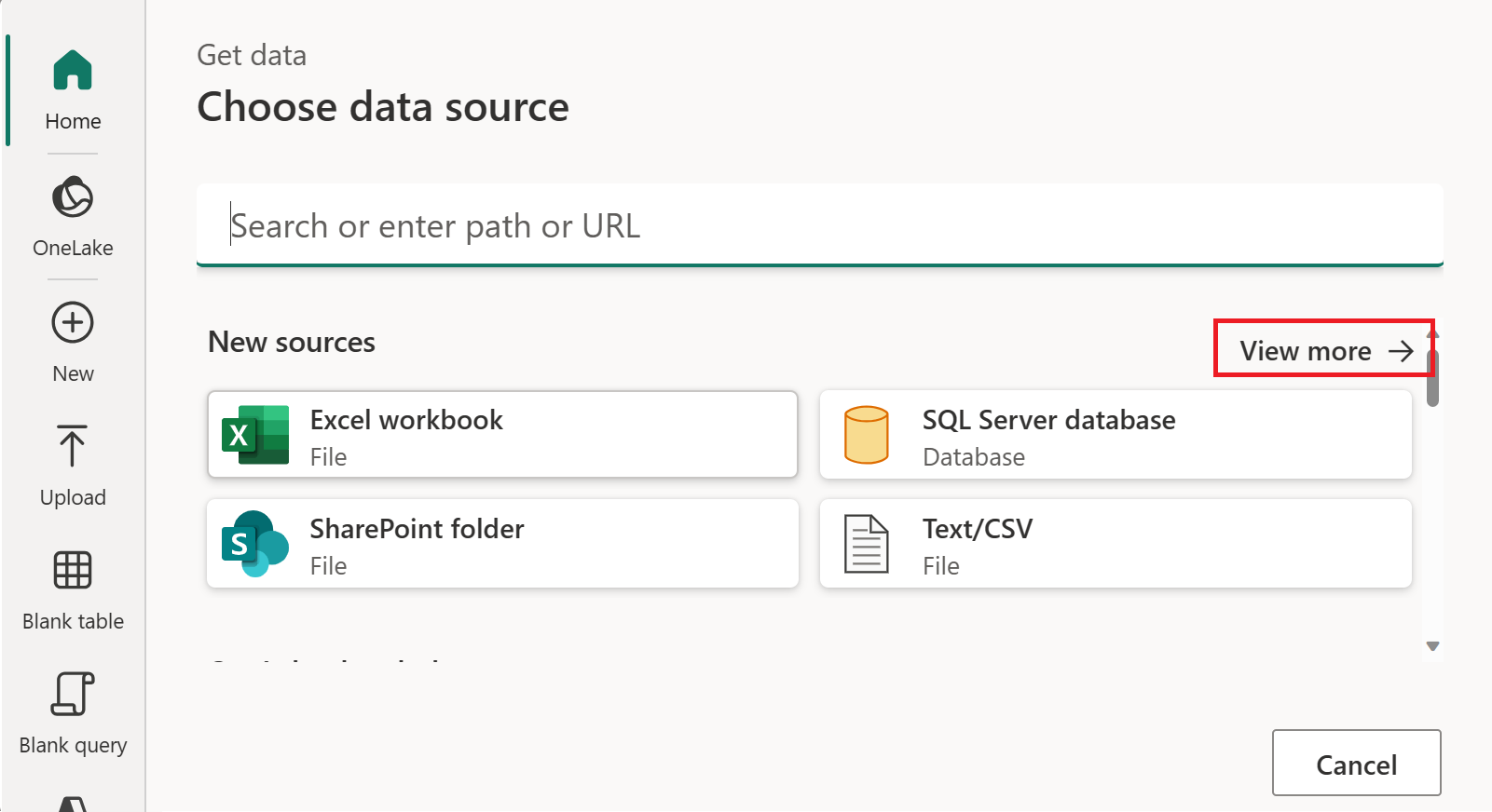Capture d'écran de Obtenir la source de données avec Afficher plus mis en évidence.