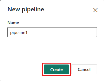 Capture d’écran montrant l’invite de création de pipeline avec un exemple de nom de pipeline.