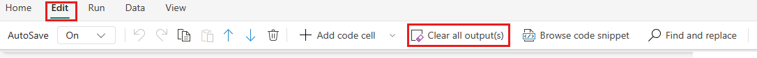 Capture d’écran montrant l’option de menu Modifier pour effacer toutes les sorties.