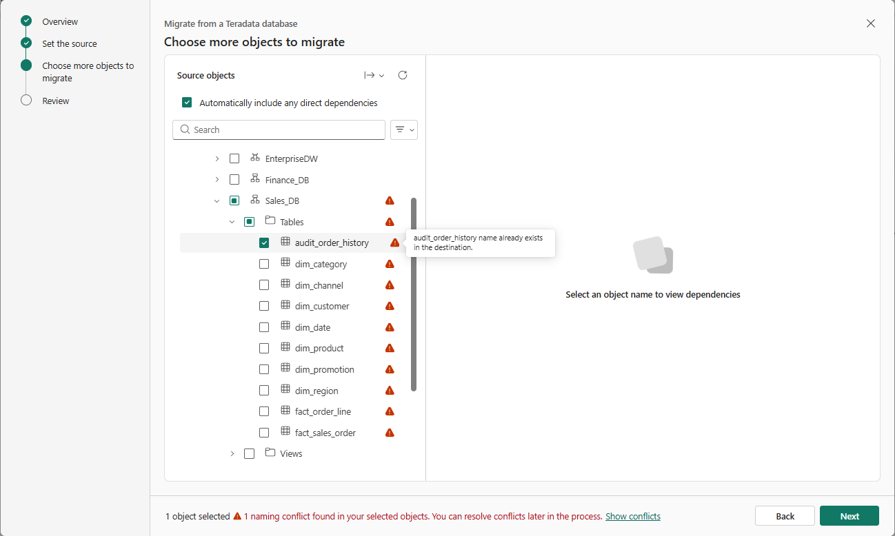 Capture d'écran de la page Choisir d'autres objets à migrer du Assistant Migration.