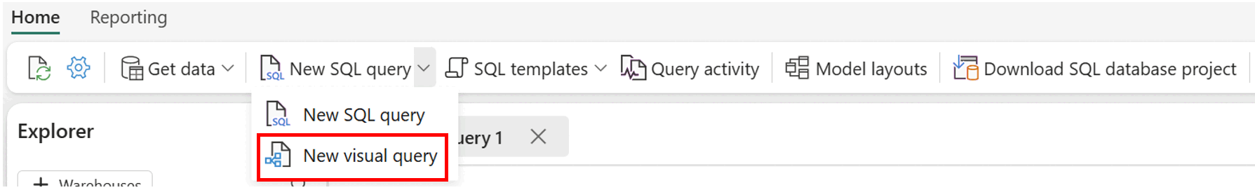 Capture d’écran du ruban et de l’endroit où sélectionner Nouvelle requête visuelle.
