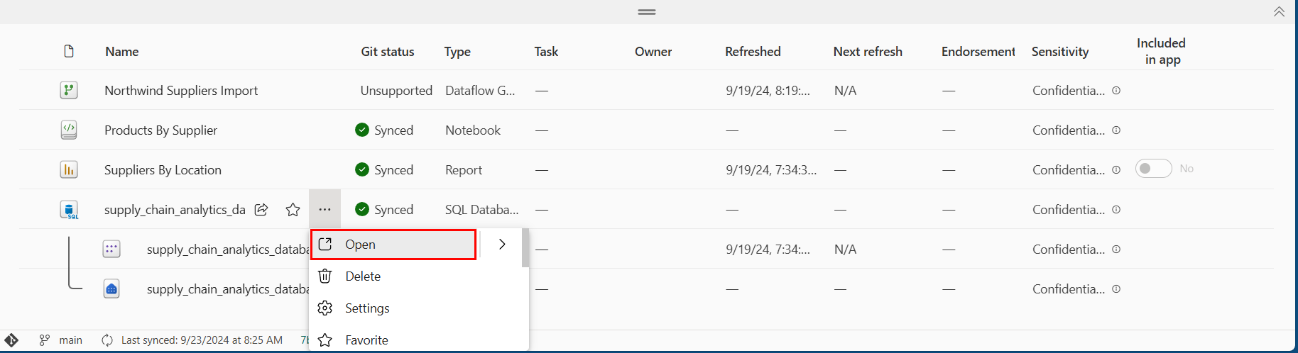 Capture d’écran montrant le bouton Ouvrir la base de données dans le menu contextuel.