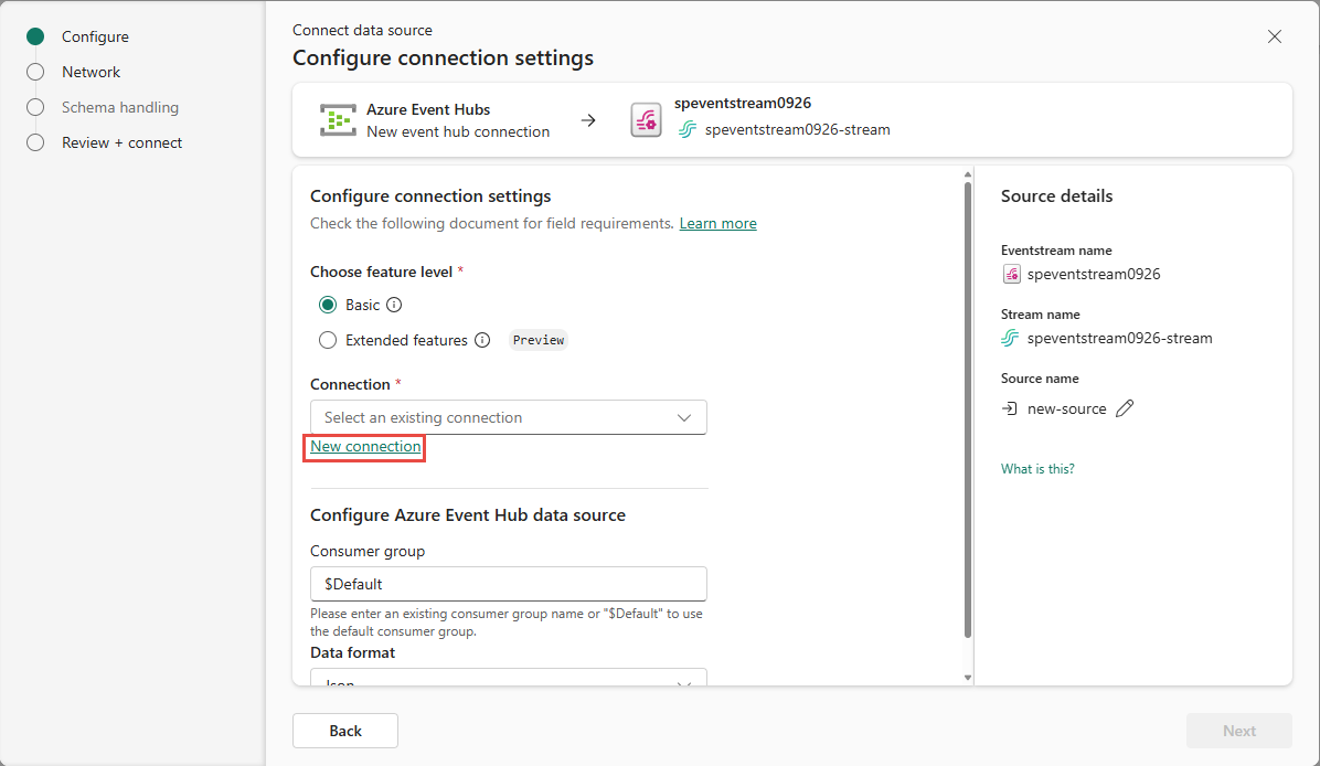Capture d’écran montrant la page Connecter le lien Nouvelle connexion mis en surbrillance.