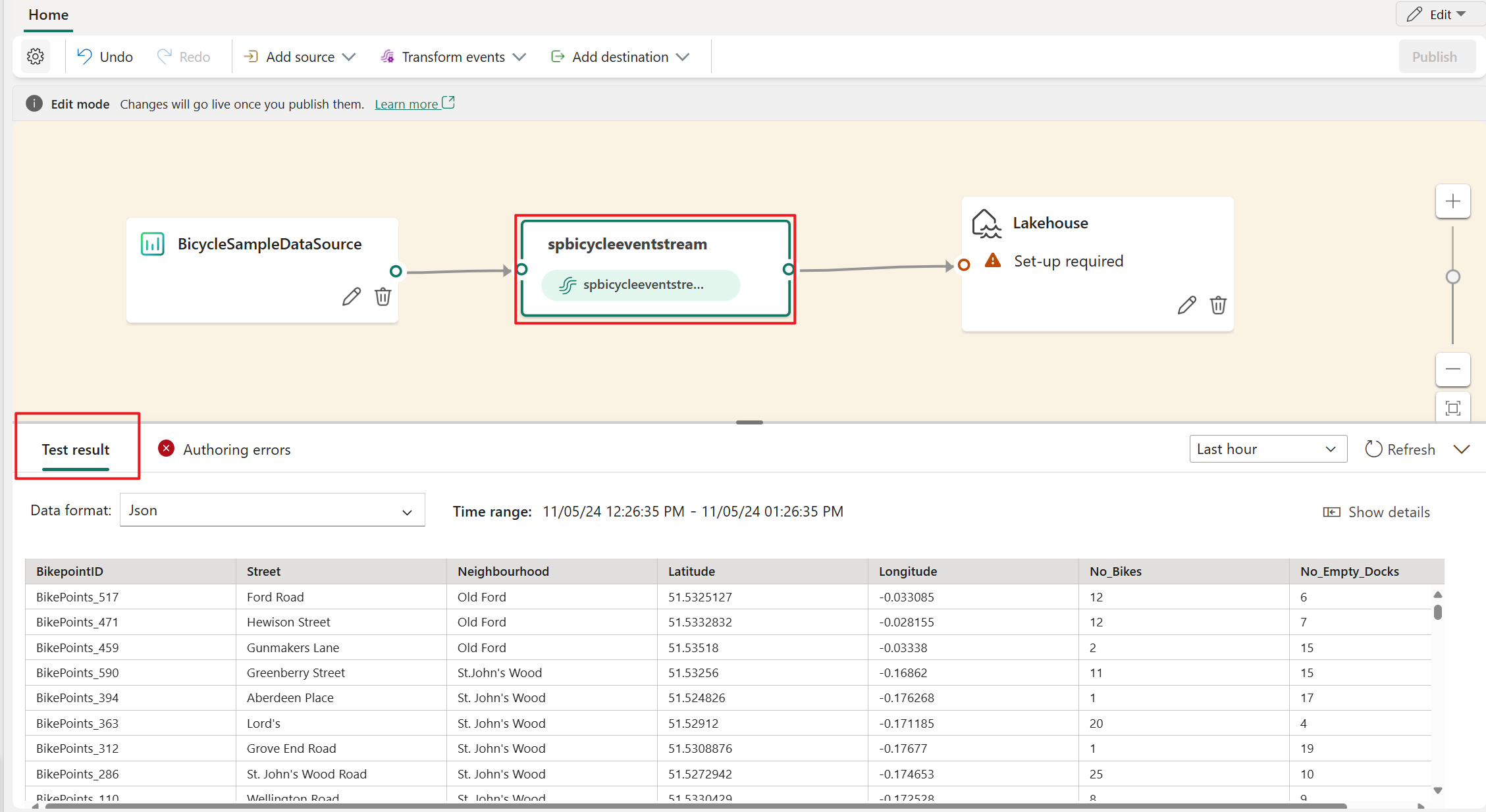 Capture d'écran montrant l'éditeur du processeur d'événements en mode Édition.