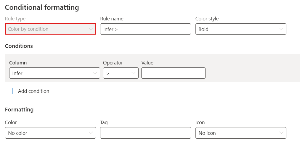 Capture d’écran de l'option de coloration par condition.