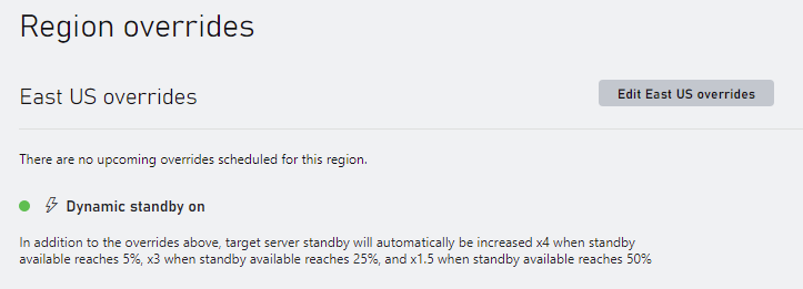  Regions Override Dynamic Standby On