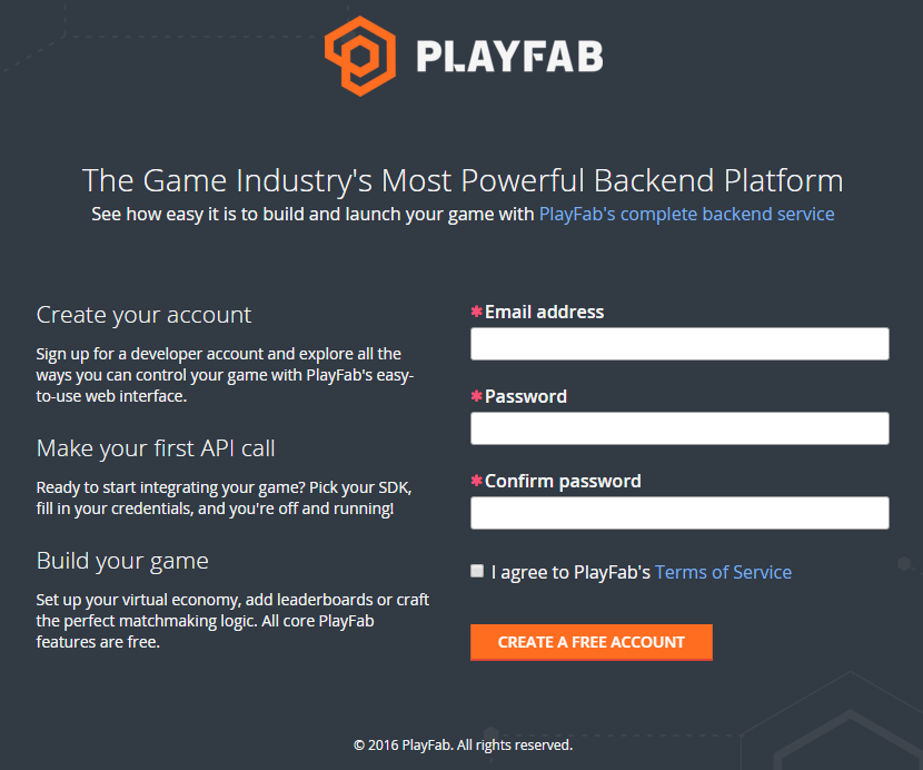 PlayFab - Create your account