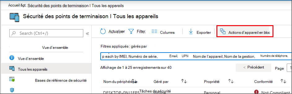 Sélectionner des actions en bloc
